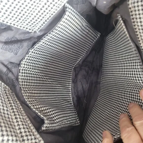 Handmade Black & White Toile & Houndstooth Tote Bag With Ruffled Detail & Gold T - Picture 10 of 15